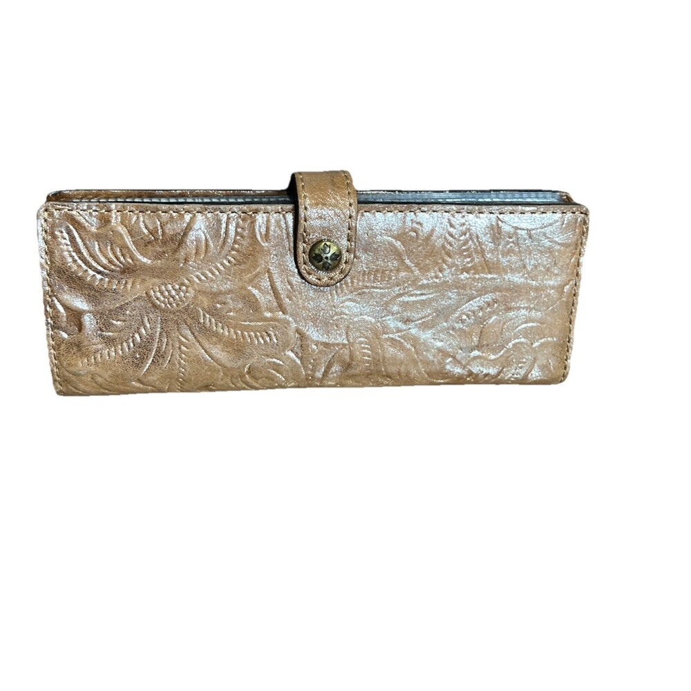 Patricia Nash Burnished Brown Shimmering Tooled Leather Bifold Wallet Retro 90’s